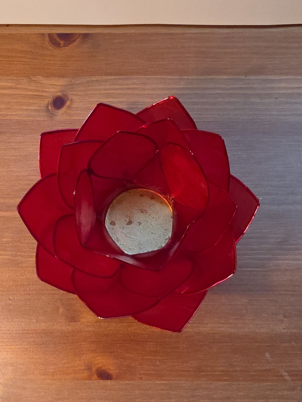 Red Capiz Lotus 20 Petal Decorative Candle Holder - Picture 2 of 4